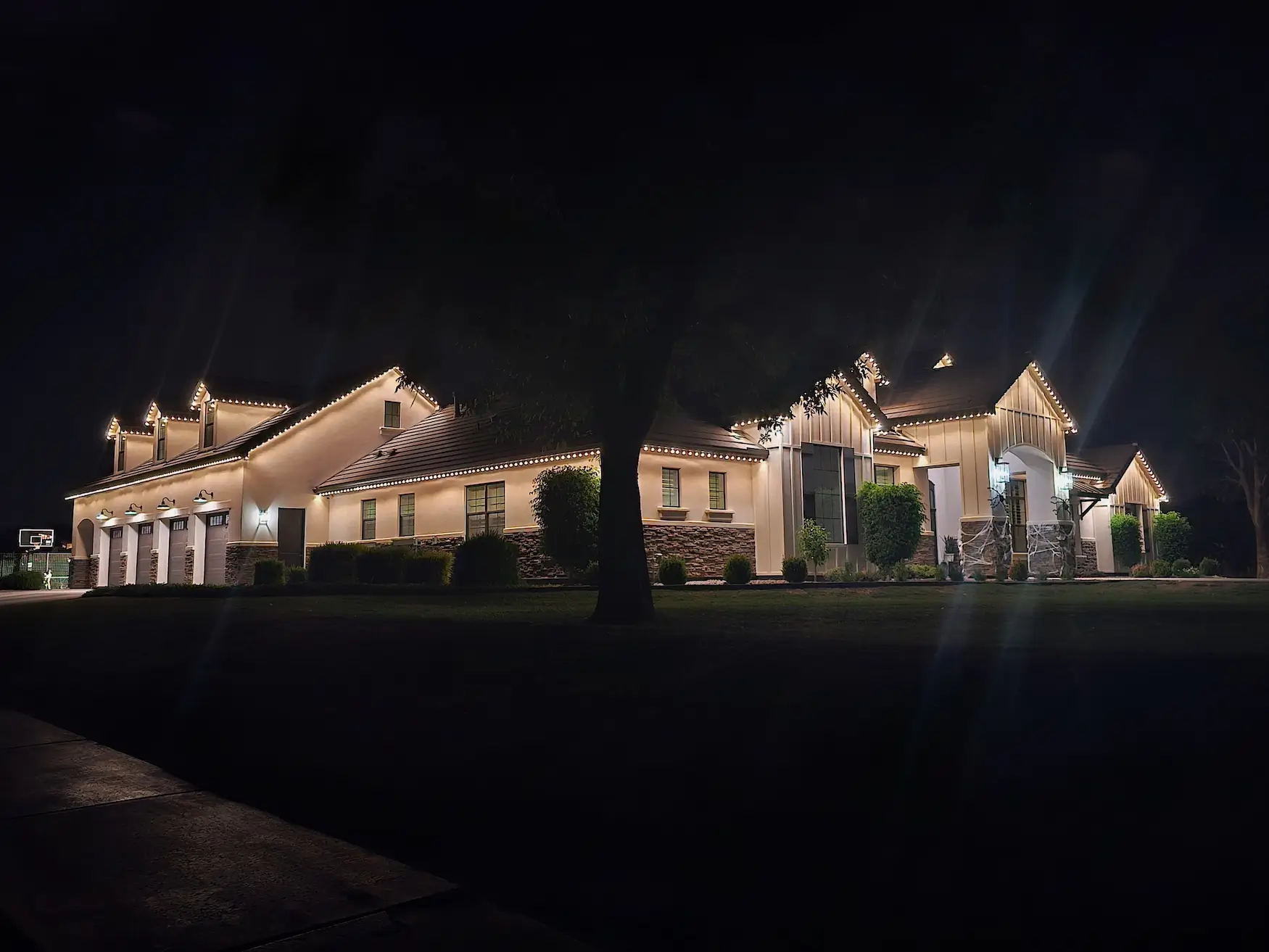 Arizona sunset over desert neighborhood with warm lighting